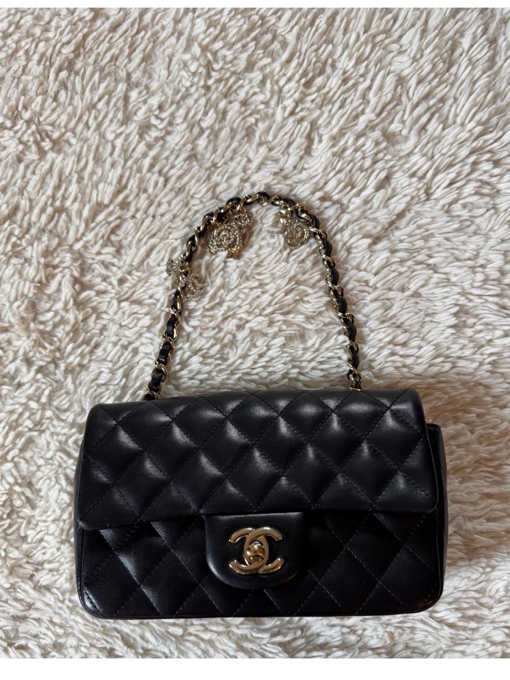 Chanel Valentine Limited Edition Mini Rectangular Flap Bag in Black Lambskin